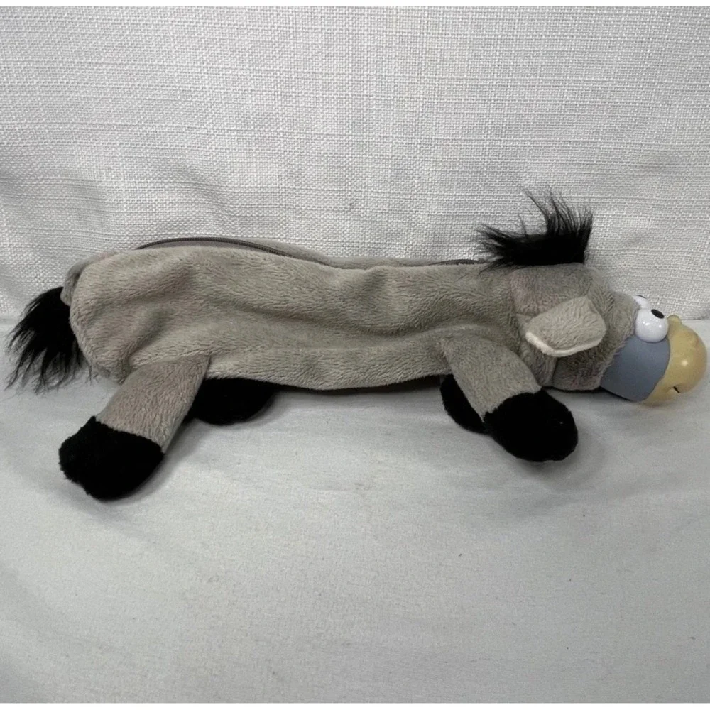 Plush Donkey Pencil Case Grey Fuzzy Stuffed Animal Zipper Pouch School Supplies